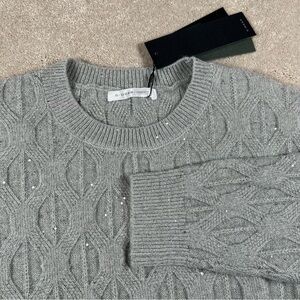 S Deer Concept Sparkle‎ Sweater Gray Sequin Crew Stretchy Glamour NWT women's S